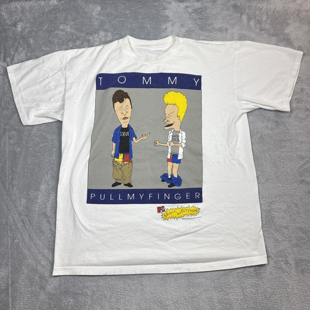 Vintage‎ Beavis And Butthead Tommy Pull My Finger Shirt XL White Cartoon